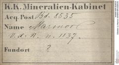 Etiketten zu Marmor (NHMW-MIN-Bd8535)